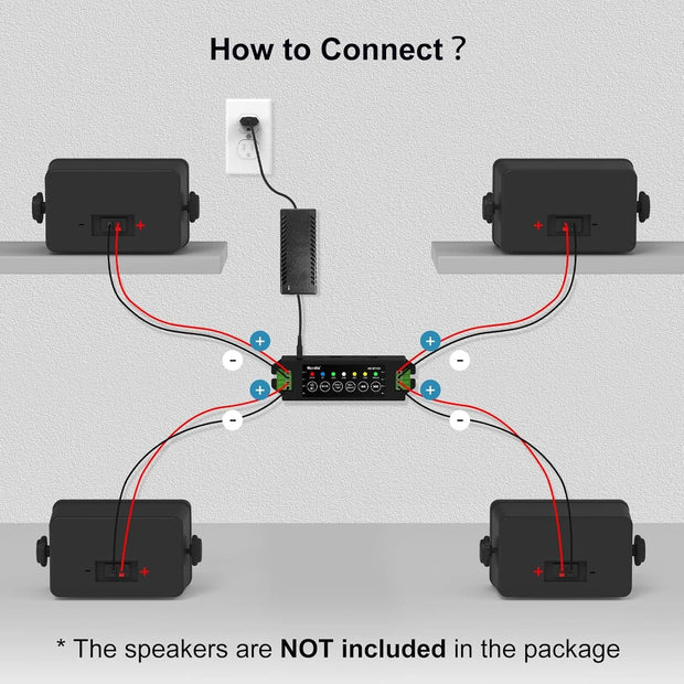 Herdio 4 Channel Bluetooth Amplifier 200W Power Output with 24V5A AC DC Power Supply Wall Mount USB MIC AUX for Passive Speakers - My Variety Superstore 25