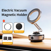 Electric Vacuum Suction Cup Car Phone Holder 360 Degree Rotation Strong Magnetic Foldable Stand for iPhone 12 to 16 Pro Xiaomi Samsung
