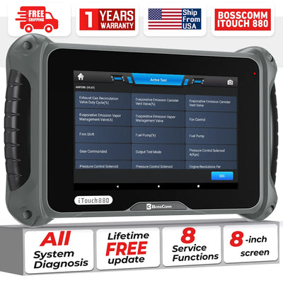 BOSSCOMM iTouch 880 OBD2 Scanner Full System Automotive Scanner with 8 Reset Service and Lifetime Free Update 8 Inch Display