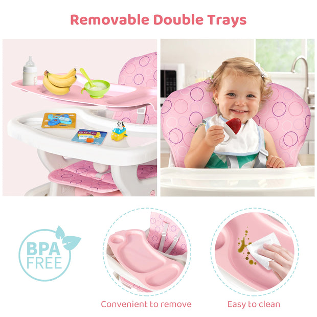 Baby High Chair Foldable  &  2-in-1 with Table Footrest, Detachable Double Tray, Easy to Clean Feeding Detachable Highchair - My Variety Superstore 25
