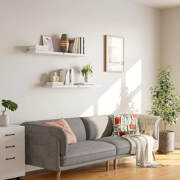 Floating Wall Shelves Set of 4 Rustic MDF Storage Shelving Easy Installation Space Saving for Bedroom Kitchen Living Room - My Variety Superstore 25