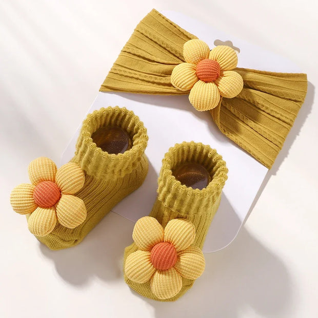 Lovely Baby Headband Socks Set Soft Nylon Floral Comfort