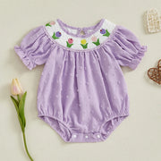 Infant floral embroidered romper – cute baby girl short sleeve jumpsuit for summer