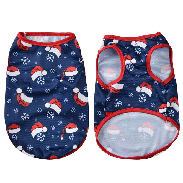 Festive Santa Print Pet Vest Breathable Easy Dress Up