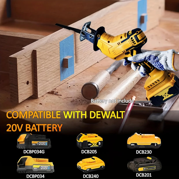Cordless Reciprocating Saw Compatible With DeWalt 20V Battery 0-3500SPM Variable Speed With 4 Saw Blades Kit Tool Only