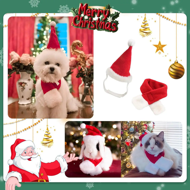 Festive Pet Costume Set Adjustable Santa Hat Scarf Fun