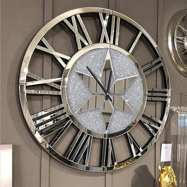 Large Mirrored Wall Clock 60CM Round Beveled Roman Numeral Skeleton Clock for Family Living Room Fireplace Decor - My Variety Superstore 25
