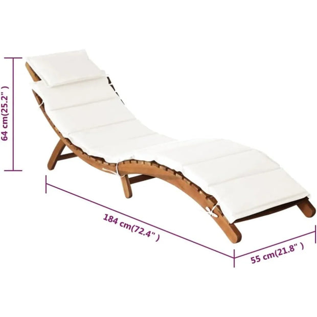 Modern Cream White Sun Loungers with Cushions – Foldable Solid Acacia Hardwood for Outdoor