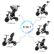 Ubravoo 5-in-1 Baby Tricycle Stroller – Adjustable Canopy, Recline Seat, for Ages 1–5