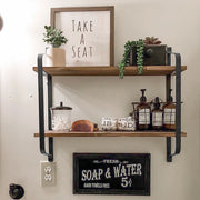 Wall Mounted Rack Display Wood Wall Shelves Rustic 2 Tier Wall Storage Shelf for Bedroom Living Room