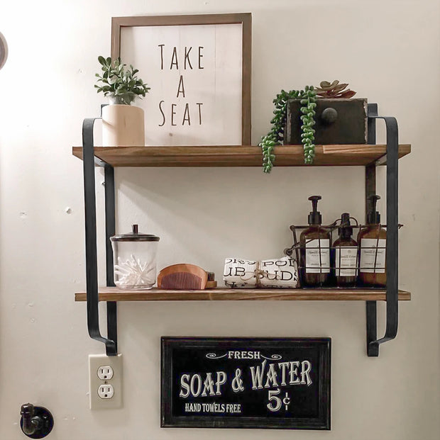 Wall Mounted Rack Display Wood Wall Shelves Rustic 2 Tier Wall Storage Shelf for Bedroom Living Room