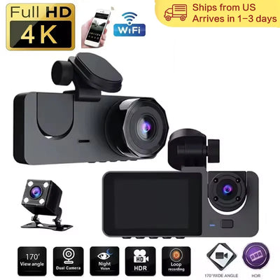 Car DVR 3 Channel Dash Cam 4K Video Recorder WIFI APP Front and Rear View Camera Night Vision Car Accessories - My Variety Superstore 25