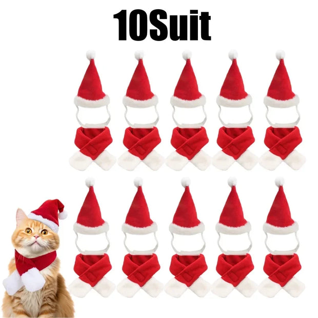Festive Pet Costume Set Adjustable Santa Hat Scarf Fun