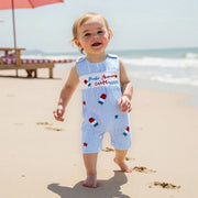 Toddler Girls 4th of July Sleeveless Romper – Popsicle Print Striped Jumpsuit with Embroidery