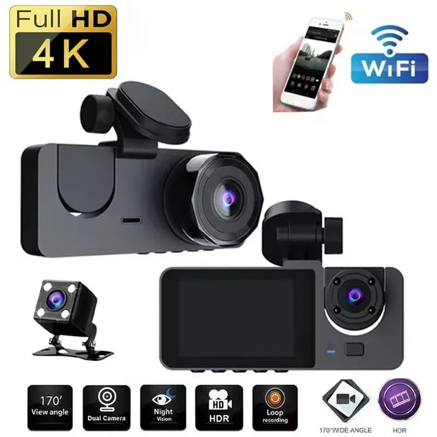Car DVR 3 Channel Dash Cam 4K Video Recorder WIFI APP Front and Rear View Camera Night Vision Car Accessories - My Variety Superstore 25