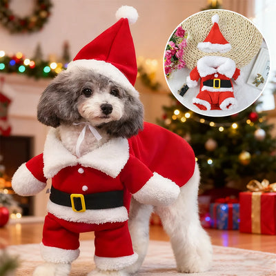 Festive Santa Cosplay Dog Jumpsuit Fleece Lined Keeps Cozy