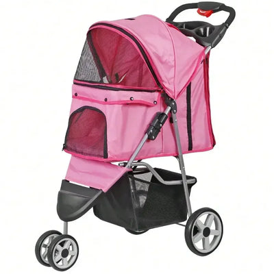 Joyful Foldable 3 Wheel Pet Stroller Cup Holder For Jogging