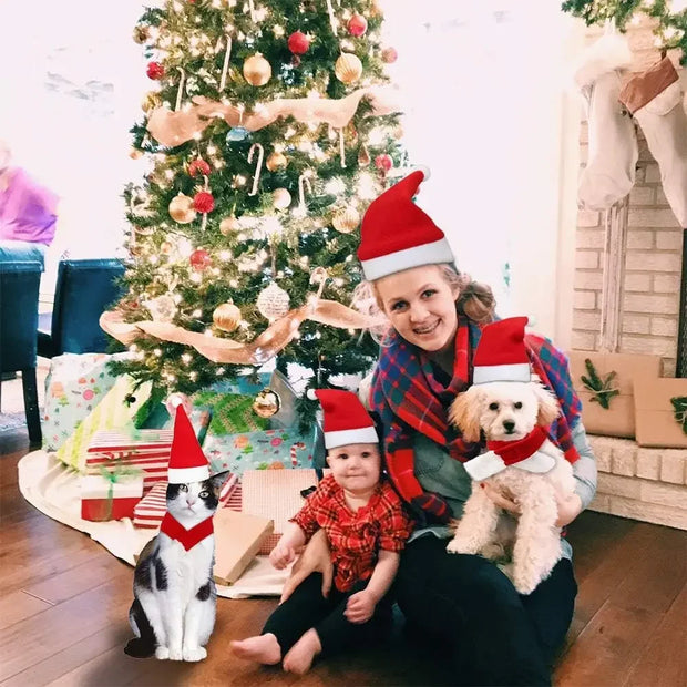 Festive Pet Costume Set Adjustable Santa Hat Scarf Fun