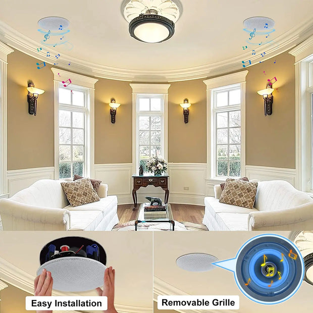 Herdio 4 Inch Ceiling Mounted Waterproof Speaker for Bathroom Kitchen Living Room and Office - My Variety Superstore 25
