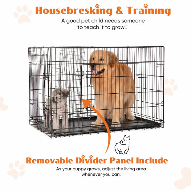 JHK Double Door Folding Metal Wire Dog Cage with Plastic Leak-Proof Pan Tray Extra Large Pet Kennel for Indoor Outdoor Travel - My Variety Superstore 25