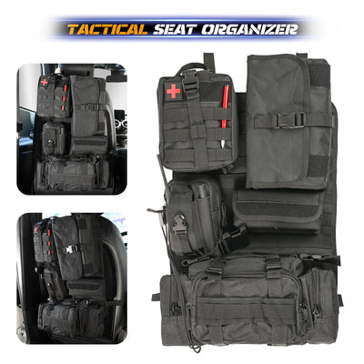Car Seat Back Molle Organizer Tactical with 5 Molle Pouches Universal Vehicle Panel Protector Storage Bag Cover