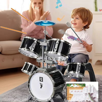 New European And American Children's Rock Drum Instrument Toy Set, Beginner Mini Electroplated Rock Drum Set, Family Practice, I - My Variety Superstore 25