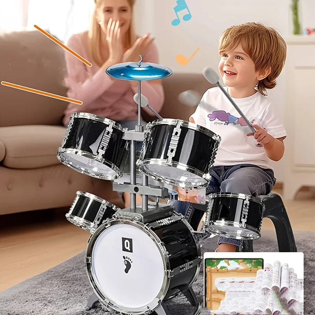 New European And American Children's Rock Drum Instrument Toy Set, Beginner Mini Electroplated Rock Drum Set, Family Practice, I - My Variety Superstore 25