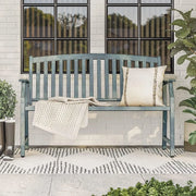 52” Farmhouse Outdoor Garden Bench – Faux Wood Grain Finish & Aluminum Backrest for Porch
