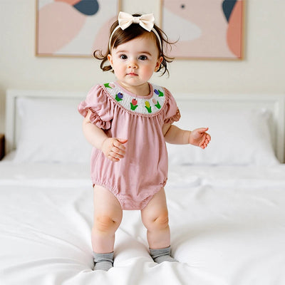 Infant floral embroidered romper – cute baby girl short sleeve jumpsuit for summer