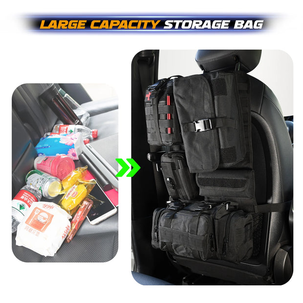 Car Seat Back Molle Organizer Tactical with 5 Molle Pouches Universal Vehicle Panel Protector Storage Bag Cover