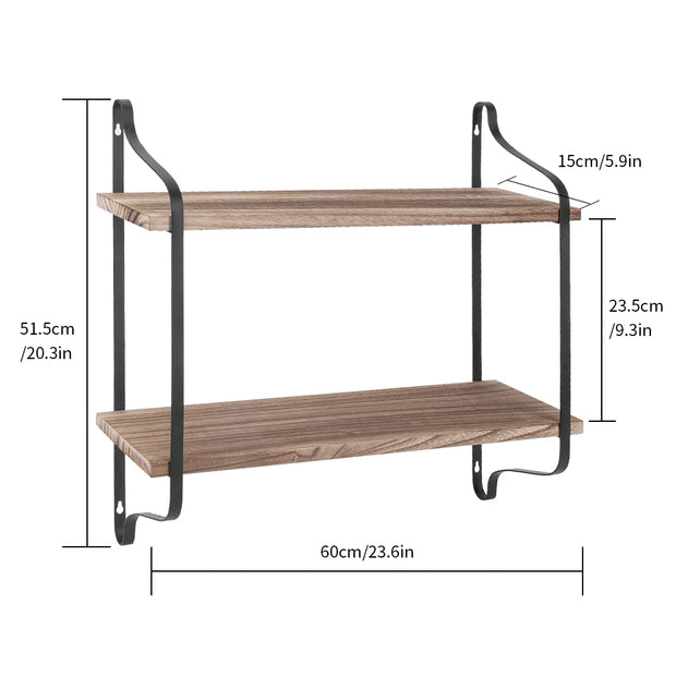 Wall Mounted Rack Display Wood Wall Shelves Rustic 2 Tier Wall Storage Shelf for Bedroom Living Room