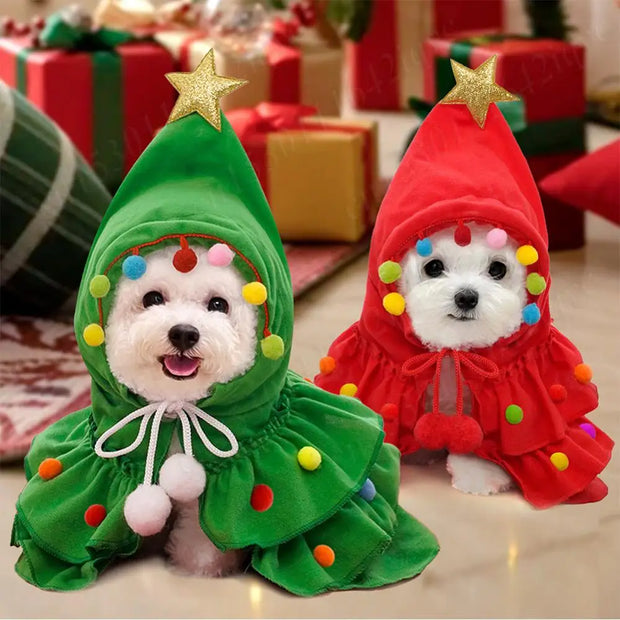 Festive Cat Christmas Outfit Star Pompom Cape Delights Pets