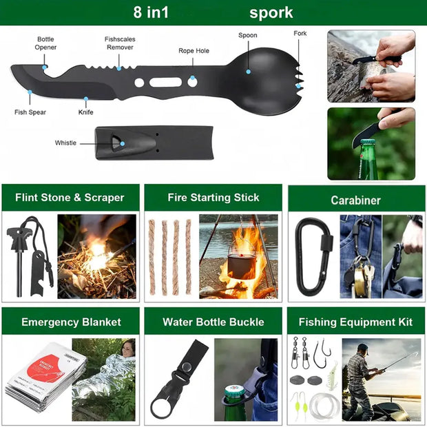 142PCS Outdoor Survival Kit – Multifunctional Emergency, Self-Defense & First Aid
