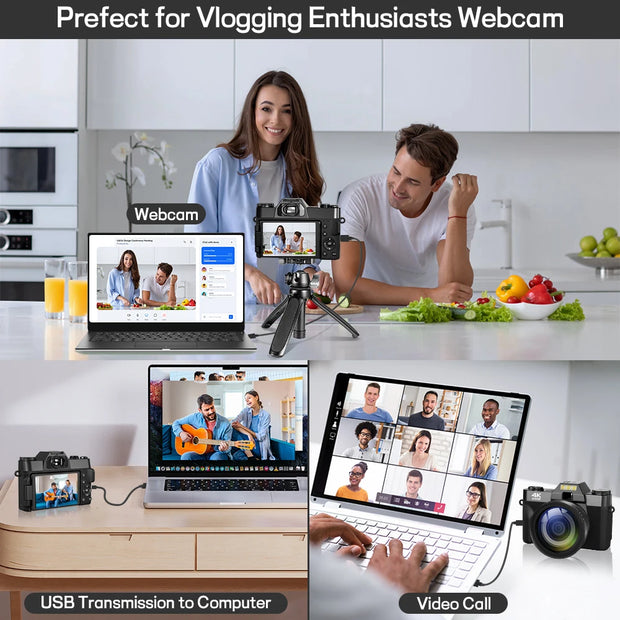 Compact Digital Photography Camera 4K WIFI Webcam Retro Vlog Recorder YouTube 64MP Camcorder 3 Inch Flip Screen Wide Angle Lens - My Variety Superstore 25