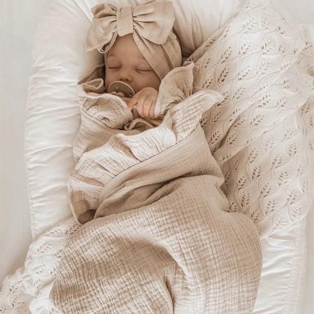 Ruffled Muslin Baby Swaddle Blankets, Organic Cotton, Soft Newborn Infant Bedding & Accessories