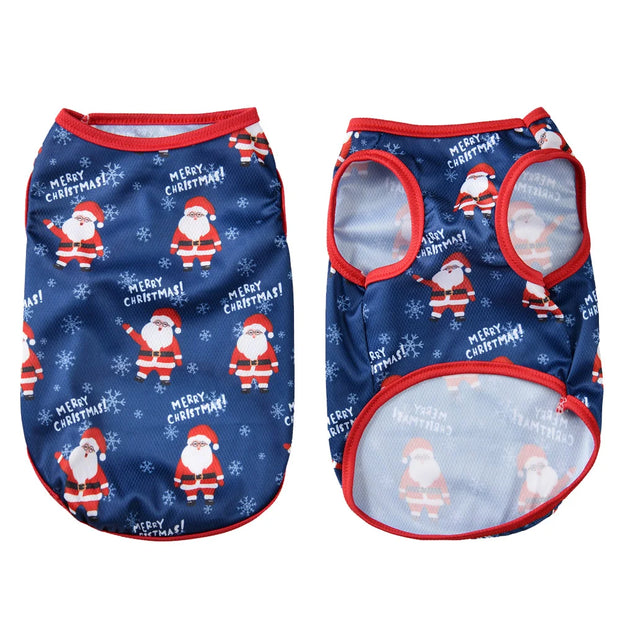 Festive Santa Print Pet Vest Breathable Easy Dress Up