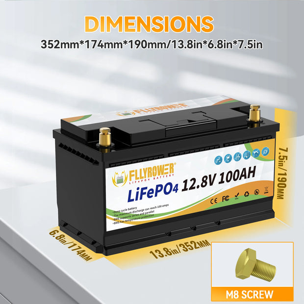 12V 100Ah LiFePO4 Battery Pack With 100A BMS For RV Boat Motors Inverter Solar Power