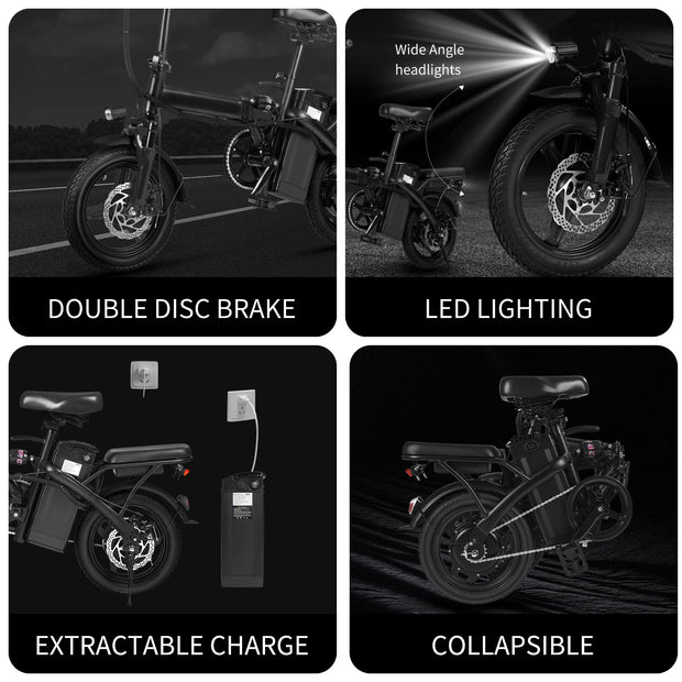 Adult Folding Electric Bicycle with 400W High Speed Motor and 48V Detachable Battery 14 Inch Wheels