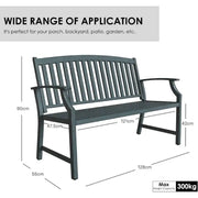 52” Farmhouse Outdoor Garden Bench – Faux Wood Grain Finish & Aluminum Backrest for Porch