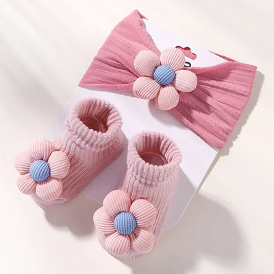 Lovely Baby Headband Socks Set Soft Nylon Floral Comfort