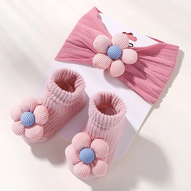 Lovely Baby Headband Socks Set Soft Nylon Floral Comfort