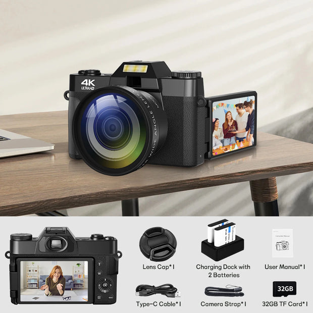 Compact Digital Photography Camera 4K WIFI Webcam Retro Vlog Recorder YouTube 64MP Camcorder 3 Inch Flip Screen Wide Angle Lens - My Variety Superstore 25