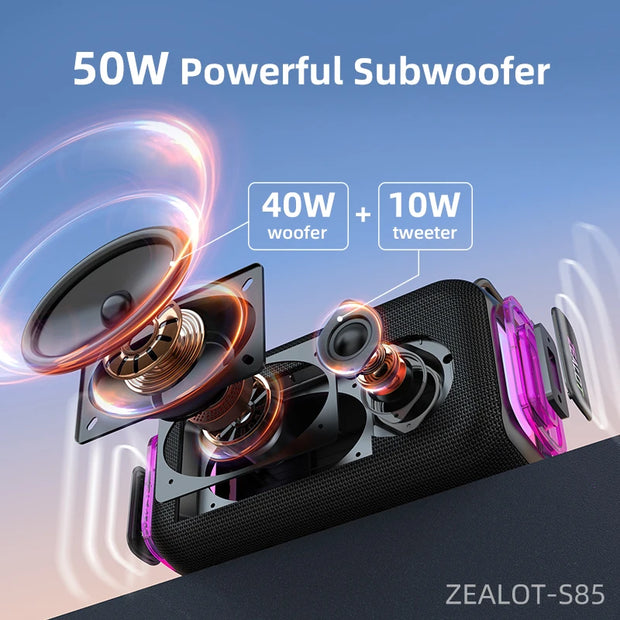 Zealot S85 50W 3D Portable Bluetooth Speaker Dual Diaphragm IPX6 Waterproof Outdoor Strap Speaker - My Variety Superstore 25