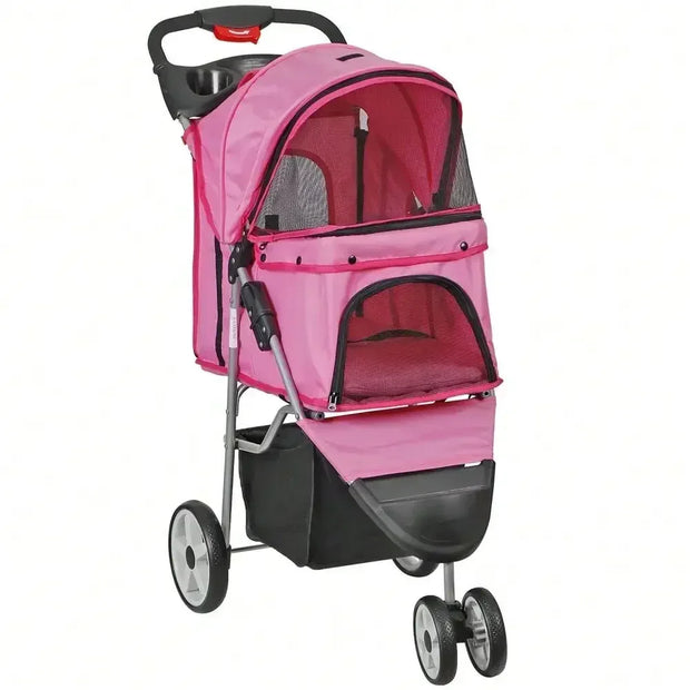 Joyful Foldable 3 Wheel Pet Stroller Cup Holder For Jogging