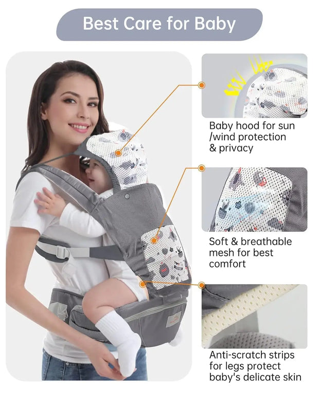 Baby Carrier, Baby Carrier Newborn to Toddler, Toddler Carrier with Hood All Seasons & All Position Baby Hip Carrier - My Variety Superstore 25
