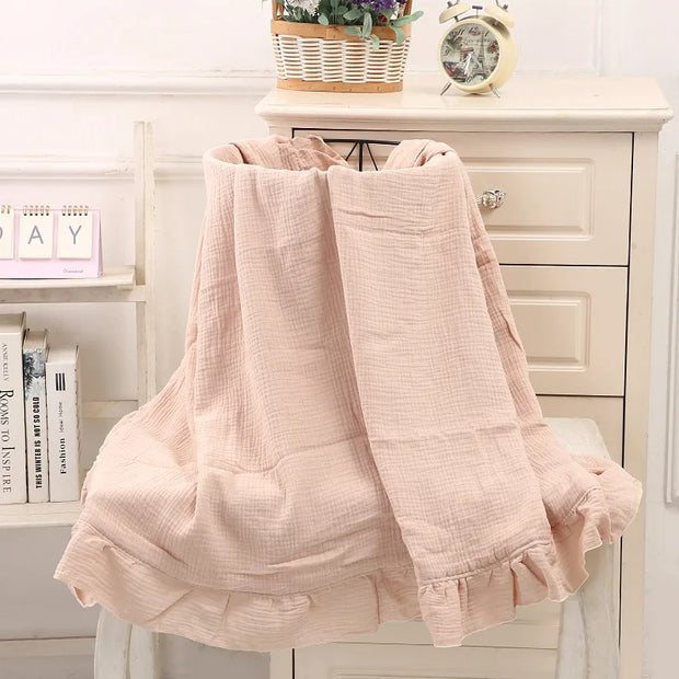 Ruffled Muslin Baby Swaddle Blankets, Organic Cotton, Soft Newborn Infant Bedding & Accessories