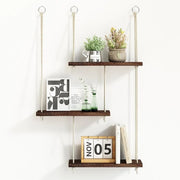 3 Tier Hanging Wall Shelves Boho Decor Rustic Wood Storage Organizer Plant Shelf Floating Display Rack Hanger Easy Install - My Variety Superstore 25