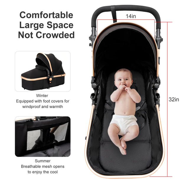 High quality newborn Lightweight  Baby Stroller  Folding Cart  Comfort Baby Stroller 3 in 1 Child Safety Seat With ISOfix - My Variety Superstore 25