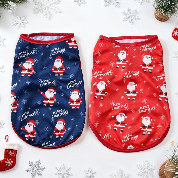Festive Santa Print Pet Vest Breathable Easy Dress Up