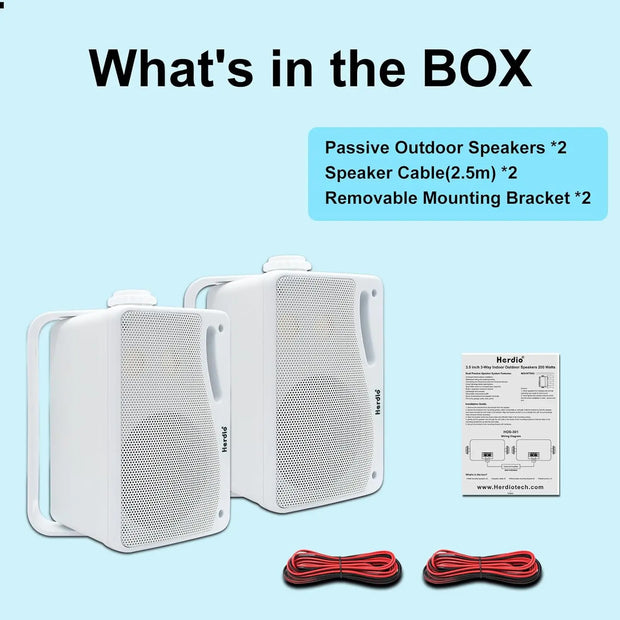 Herdio 3.5 Inch 2PCS Passive Outdoor Speakers Wired Waterproof 200W 3 Way Premium Mountable Wall Speakers With Superior Sound - My Variety Superstore 25